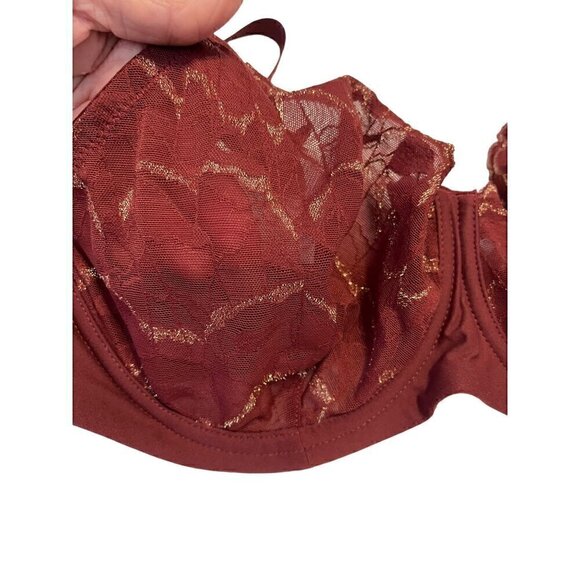 Etam Maroon and Gold Tabby Plus Size Bra 36DDD (F) - Picture 2 of 5